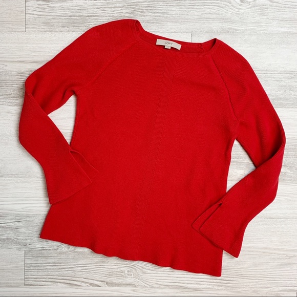 Loft Slit Cuff Crimson Fire Red Sweater - Picture 3 of 7